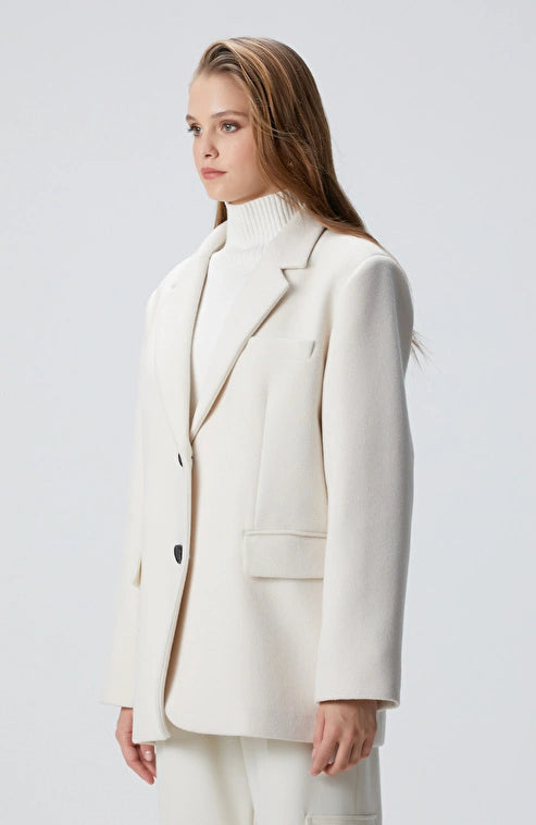 WOMEN'S White Wool Blend Coat