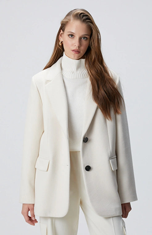 WOMEN'S White Wool Blend Coat