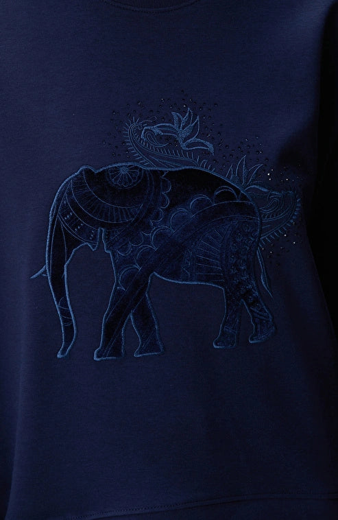WOMEN'S Navy Blue Elephant Embroidered Sweatshirt