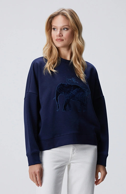 WOMEN'S Navy Blue Elephant Embroidered Sweatshirt