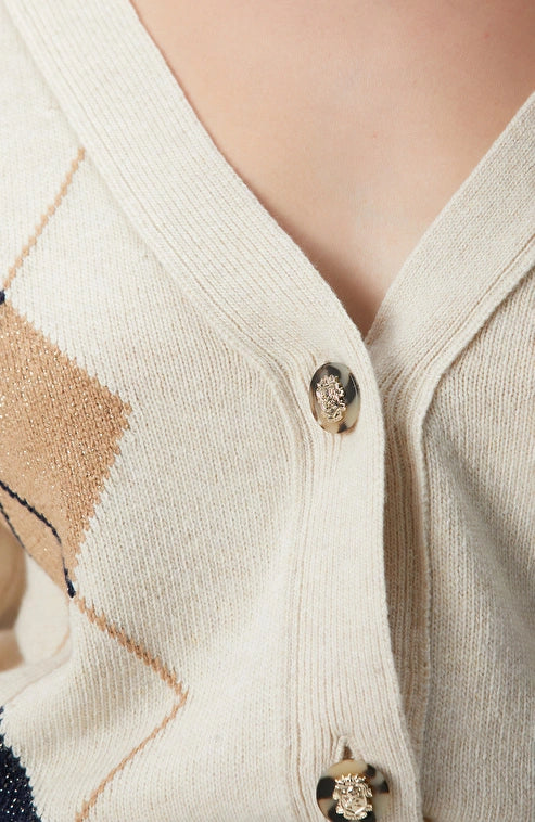 WOMEN'S Wool Cashmere Blend Diamond Patterned Cardigan