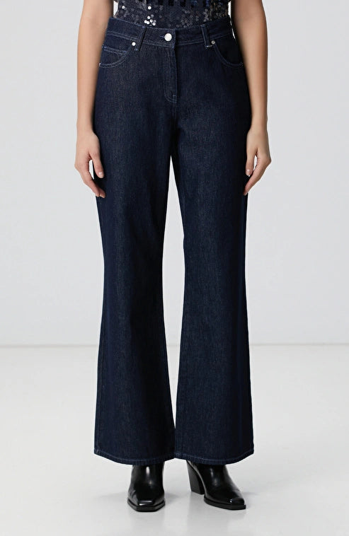 WOMEN'S Dark Indigo Blue Wide Leg Denim trousers