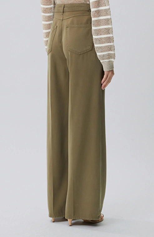 WOMEN'S Wide Leg Khaki Tencel Blend Casual Pants