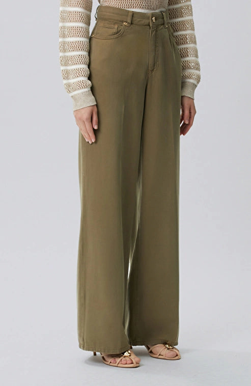 WOMEN'S Wide Leg Khaki Tencel Blend Casual Pants