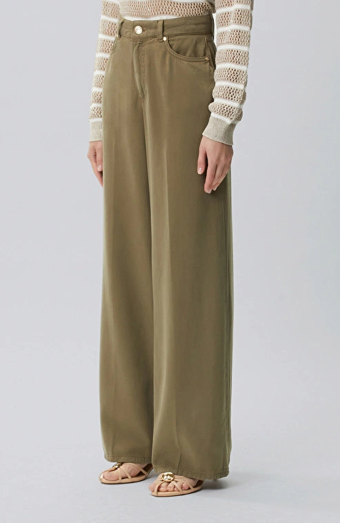 WOMEN'S Wide Leg Khaki Tencel Blend Casual Pants