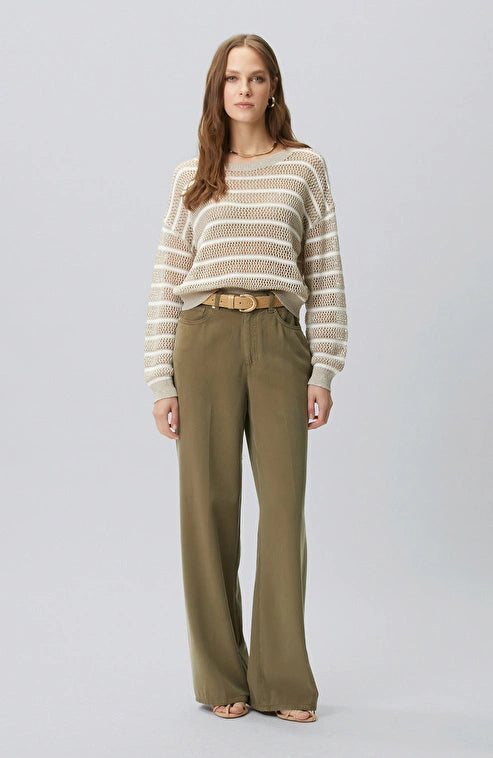 WOMEN'S Wide Leg Khaki Tencel Blend Casual Pants