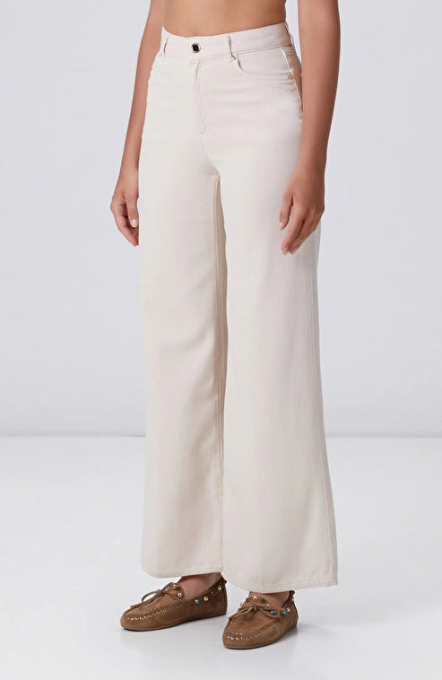 WOMEN'S Off-White Wide Leg Tencel Casual Pants