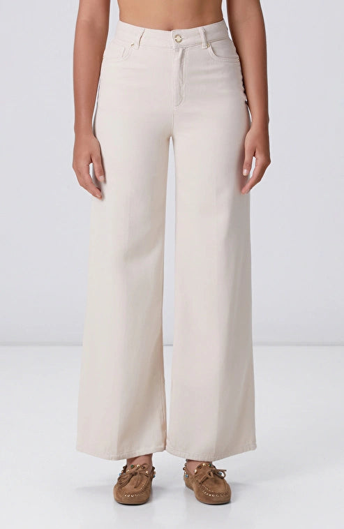WOMEN'S Off-White Wide Leg Tencel Casual Pants