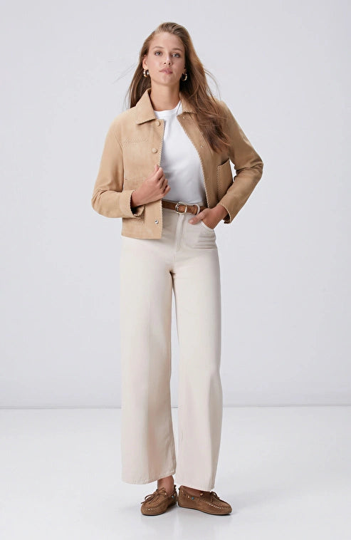 WOMEN'S Off-White Wide Leg Tencel Casual Pants