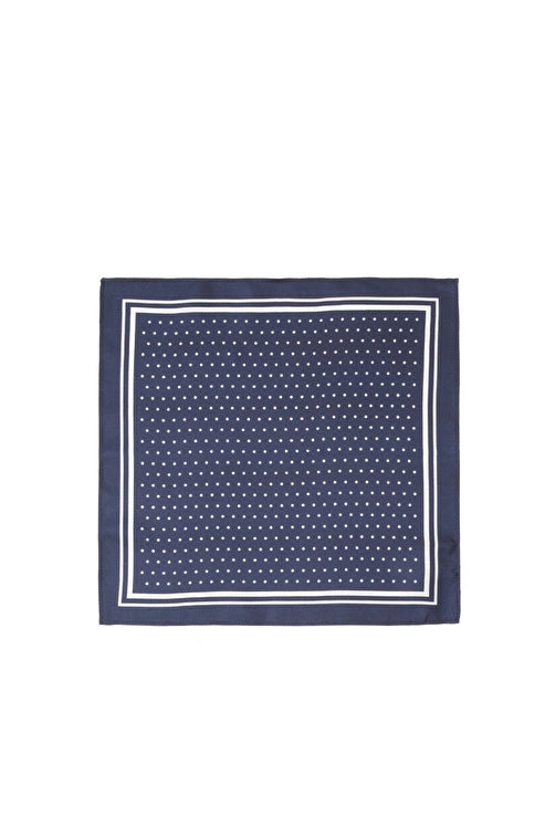 Navy Blue Patterned Silk Handkerchief