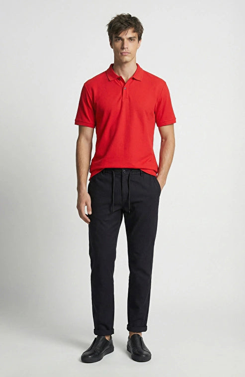 MEN'S Red Polo Collar Piqué T-shirt