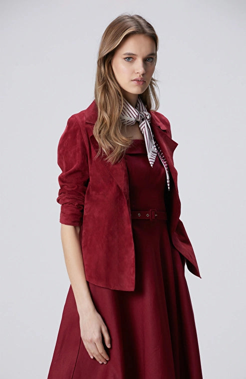 WOMEN'S N-Green Cherry Suede Leather Jacket