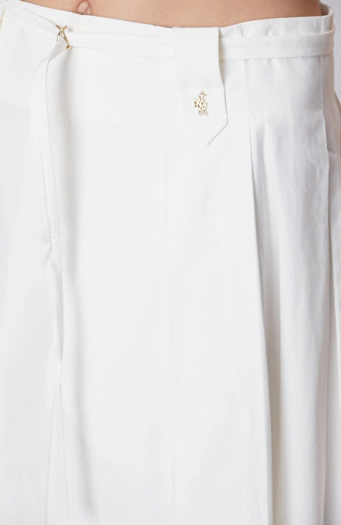 WOMEN'S N-Green White Pleated Midi Poplin Skirt