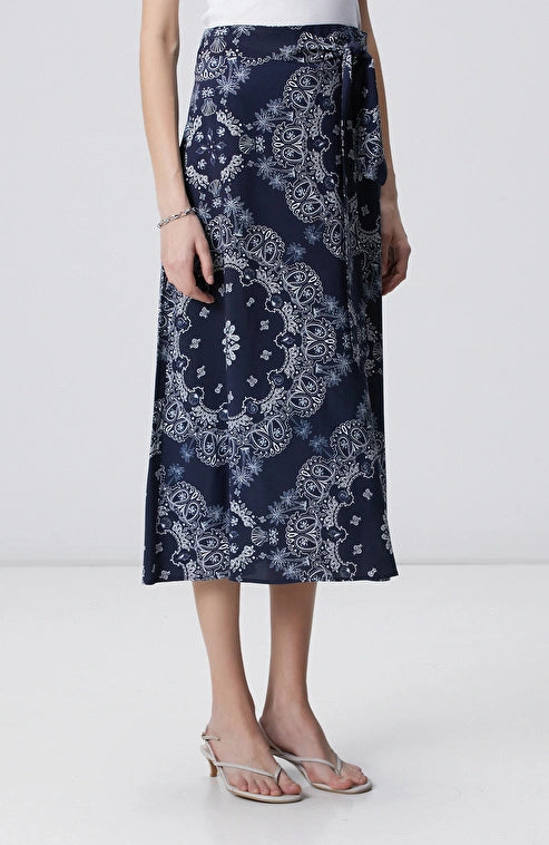WOMEN'S Navy Patterned Midi Skirt