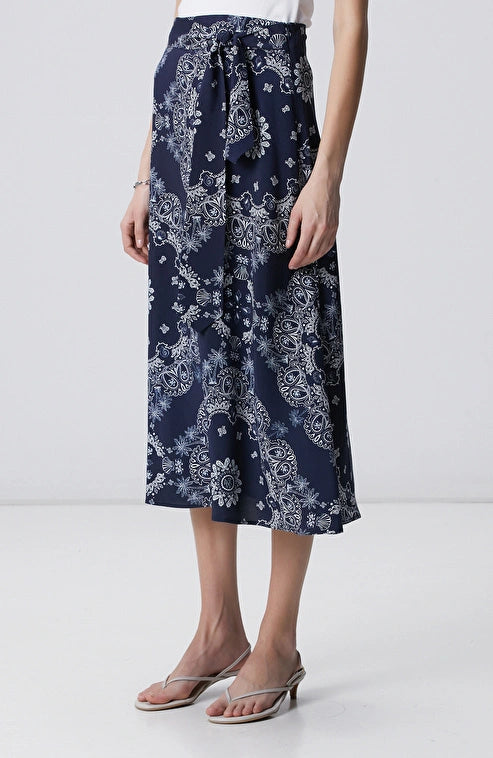 WOMEN'S Navy Patterned Midi Skirt