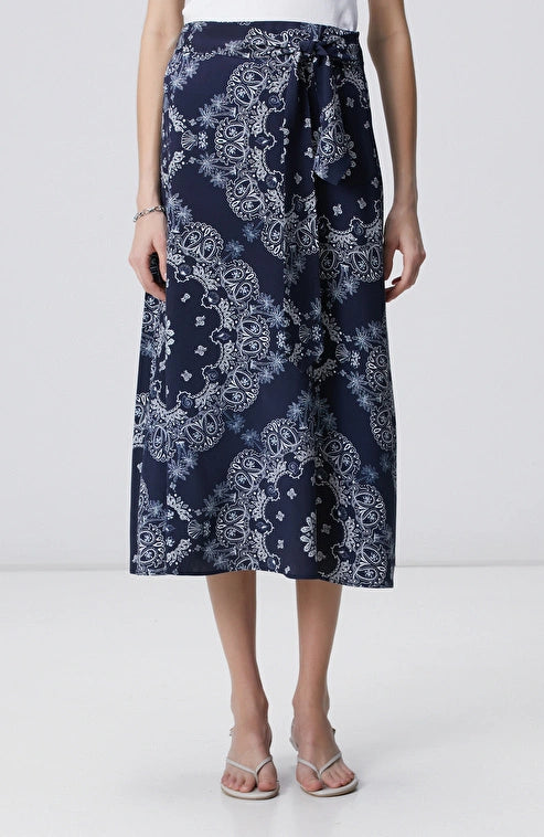 WOMEN'S Navy Patterned Midi Skirt