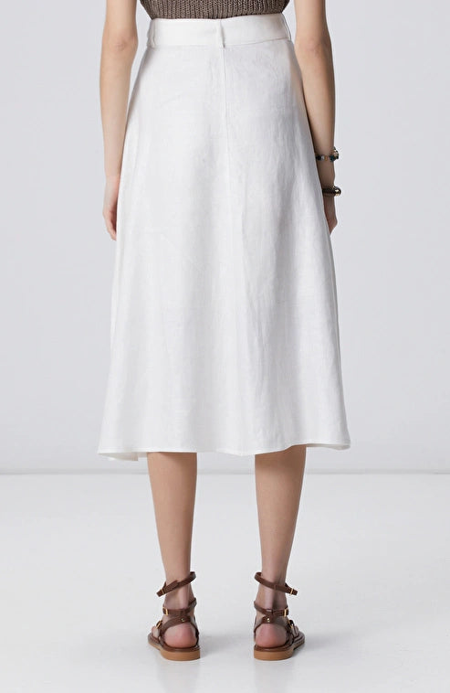 WOMEN'S N-Green Off-White Buttoned Linen Midi Skirt