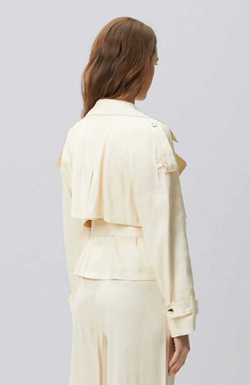 WOMEN'S N-Green Champagne Windbreaker Detailed Linen Blend Jacket