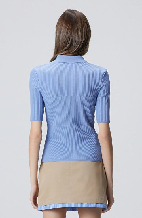 WOMEN'S N-Green Light Blue Short-Sleeve Knitted Cardigan