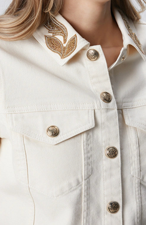 WOMEN'S Natural Collar Denim Jacket with Stone Details