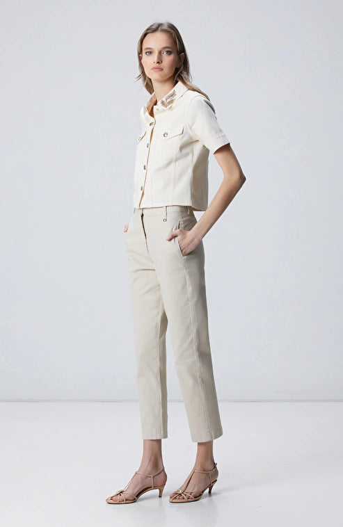 WOMEN'S Natural Collar Denim Jacket with Stone Details