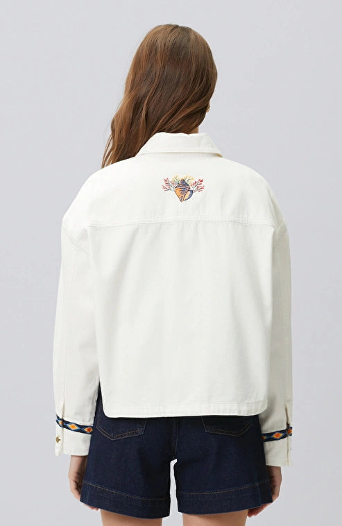 WOMEN'S White Denim Jacket with Embroidery