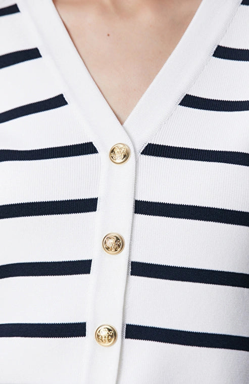WOMEN'S N-Green Navy Blue and White Striped Knit Jacket