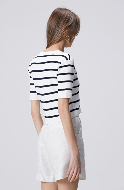 WOMEN'S N-Green Navy Blue and White Striped Knit Jacket
