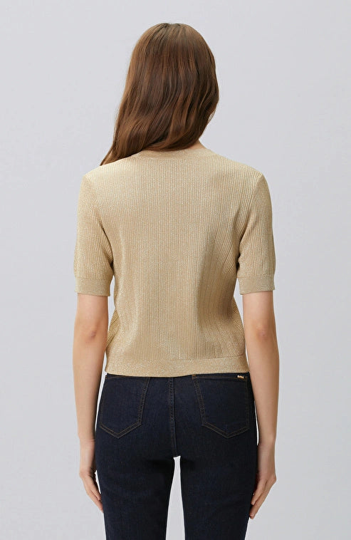 WOMEN'S N-Green Gold Short-Sleeve Knit Jacket