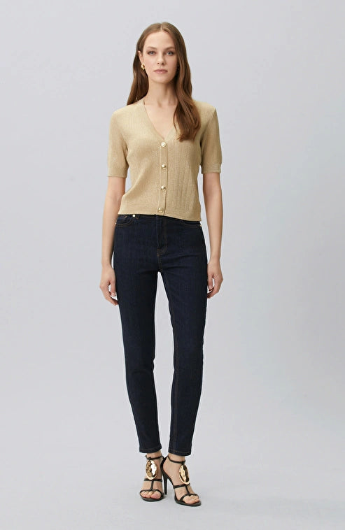 WOMEN'S N-Green Gold Short-Sleeve Knit Jacket