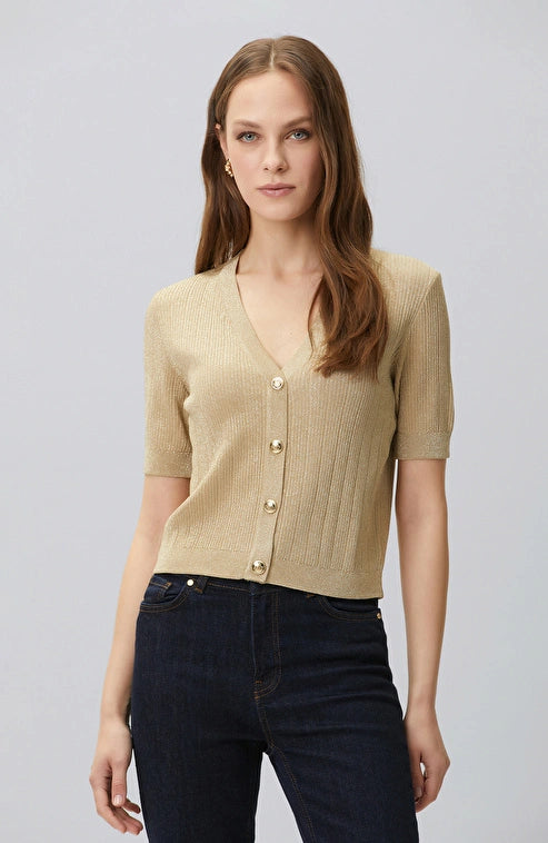 WOMEN'S N-Green Gold Short-Sleeve Knit Jacket