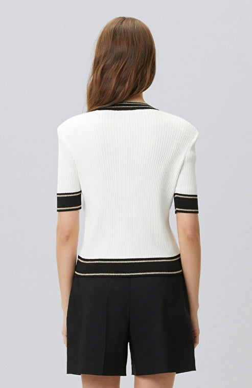 WOMEN'S N-Green Black and Off-White V-Neck Padded Knit Jacket