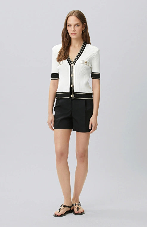 WOMEN'S N-Green Black and Off-White V-Neck Padded Knit Jacket