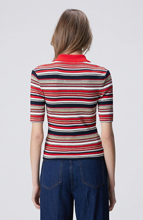 WOMEN'S N-Green Navy Red Short-Sleeve Knitted Cardigan