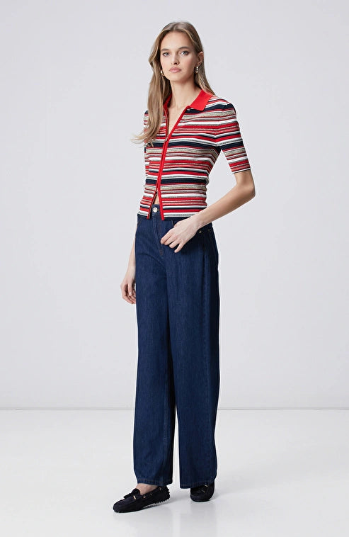 WOMEN'S N-Green Navy Red Short-Sleeve Knitted Cardigan