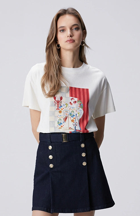 WOMEN'S N-Green Off-White Printed T-shirt