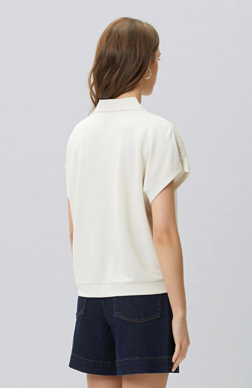 WOMEN'S N-Green Stone Embroidered Detail T-shirt