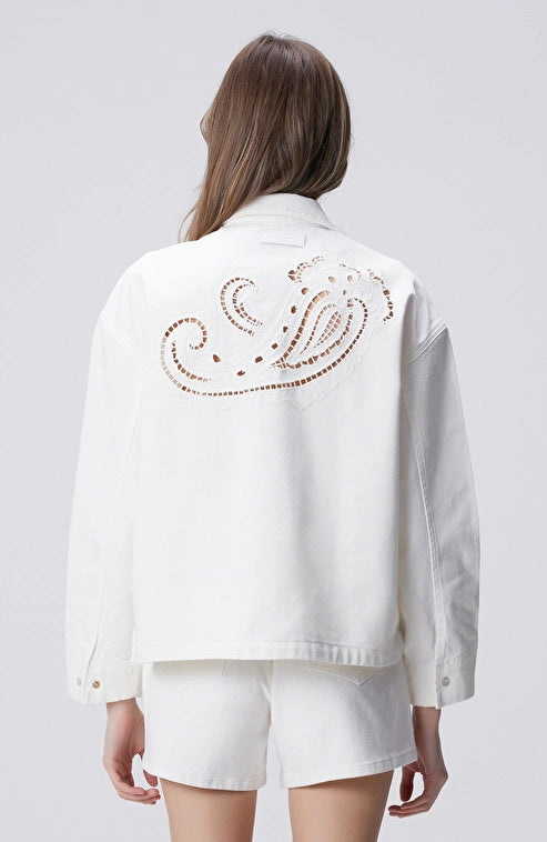 WOMEN'S Off-White Embroidered Denim Shirt with Rhinestones