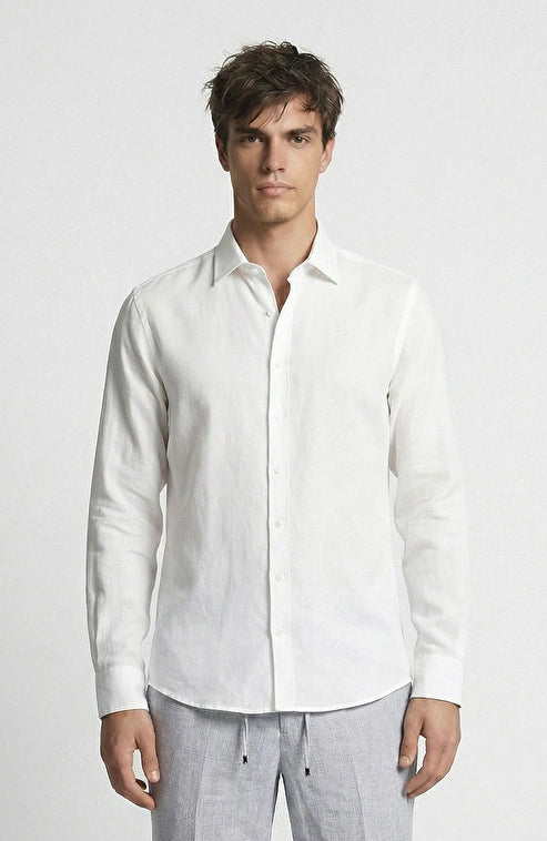 MEN'S N-Green Comfort Off-White Linen Blend Shirt
