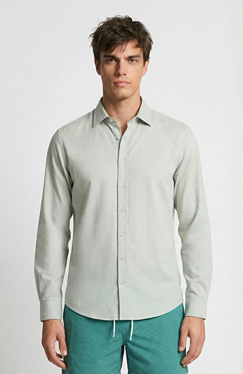 MEN'S N-Green Mint Linen Blend Comfort Shirt