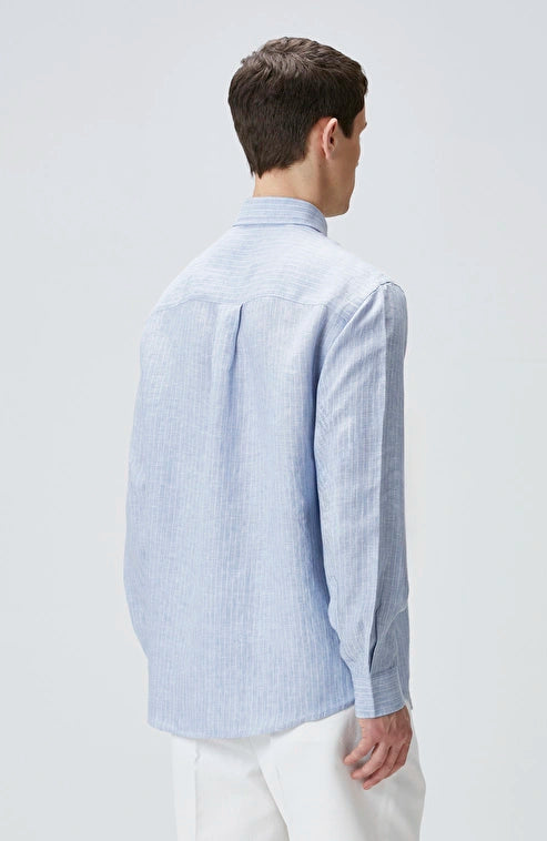 MEN'S N-Green Blue Striped Linen Shirt