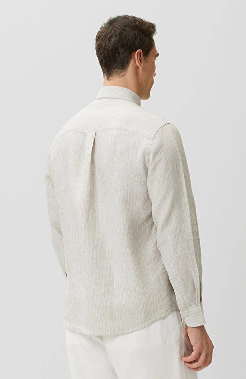 MEN'S N-Green Light Beige Comfort Striped Linen Shirt