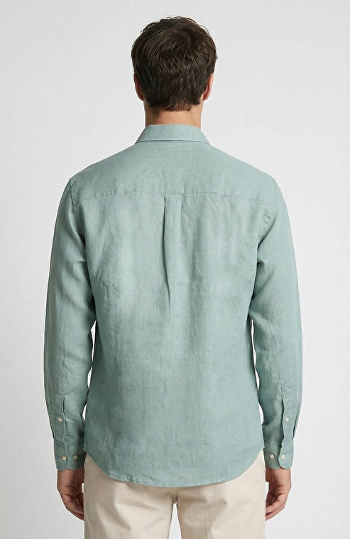 MEN'S N-Green Mint Striped Linen Shirt