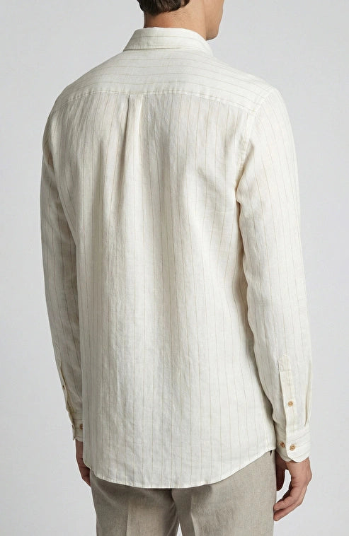 MEN'S N-Green Off-White Striped Linen Shirt