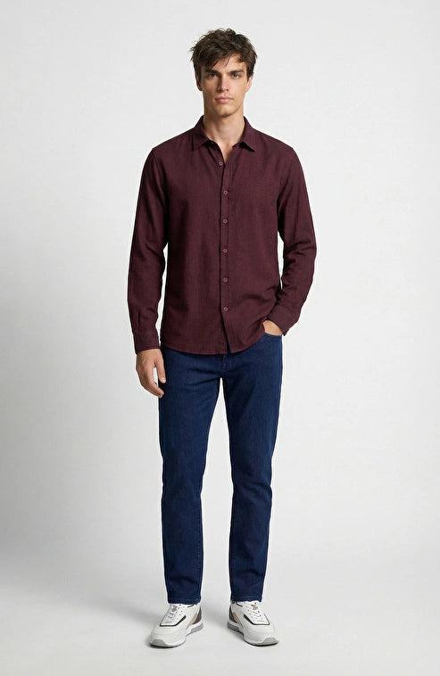 MEN'S N-Green Burgundy Linen Shirt