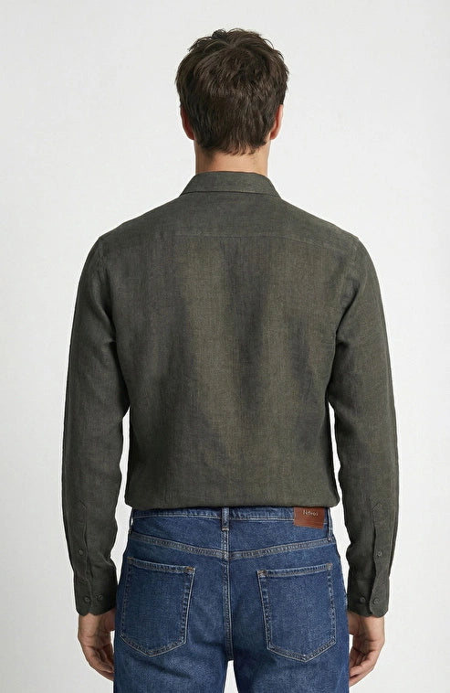 MEN'S N-Green Khaki Linen Shirt