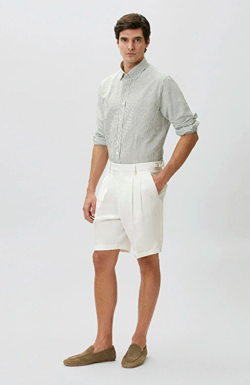 MEN'S N-Green Green Linen Blend Embossed Striped Shirt