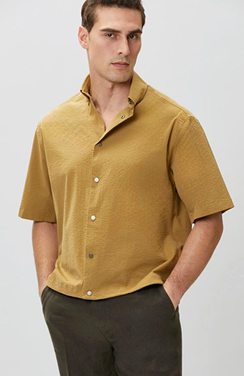 MEN'S N-Green Relaxed Fit Olive Green Embossed Shirt
