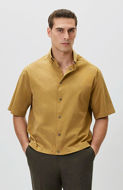 MEN'S N-Green Relaxed Fit Olive Green Embossed Shirt