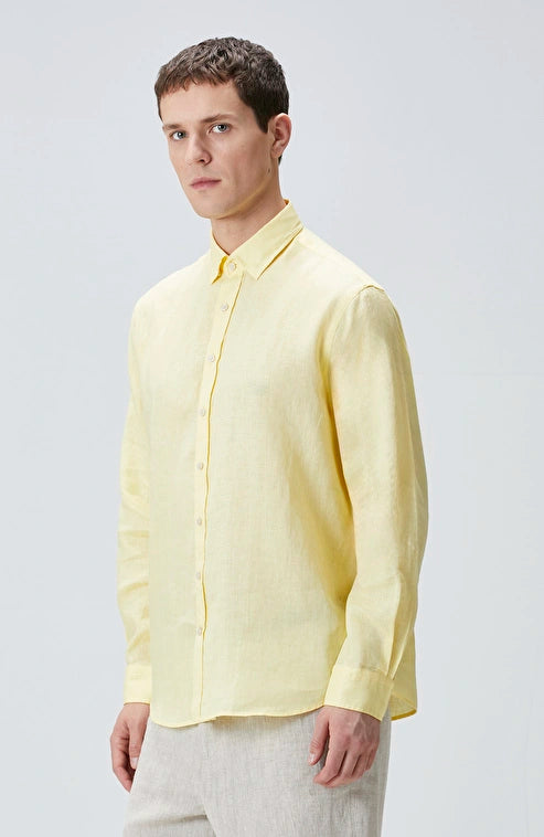 MEN'S N-Green Yellow Linen Shirt